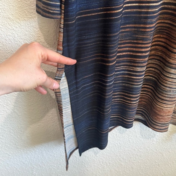 Ciara Sun Woo Womens Small Striped Two Toned Blue Tan Artsy Tunic Top Longlined - Picture 4 of 6